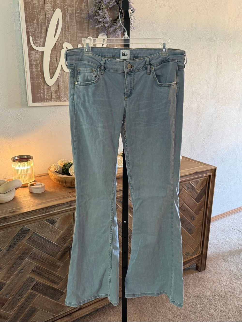 BDG Flared Jeans in Faded Blue-Green